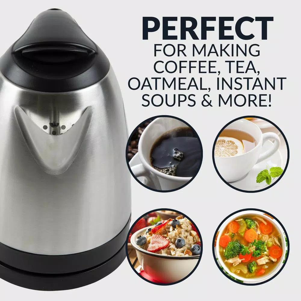 HomeCraft 1-Liter Stainless Steel Electric Kettle, 1500W Rapid Boil, 4-Cup Cordless Water Boiler