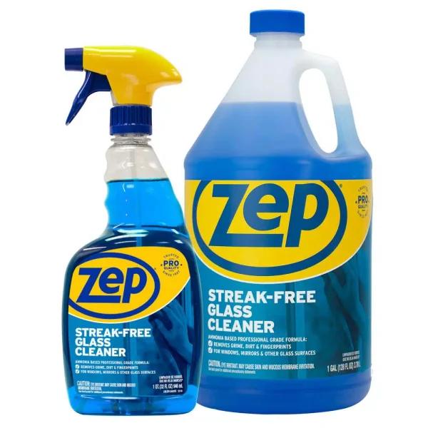 ZEP Streak Free Glass Cleaner with Refill Kit, Professional Strength Ammonia-Based Formula, 128 oz