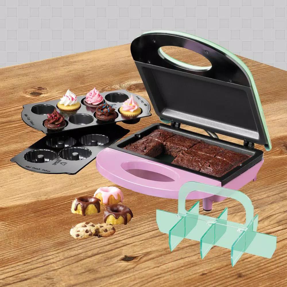 Nostalgia 4-in-1 Bakery Bites Express Dessert Maker, 800W, Green/Pink
