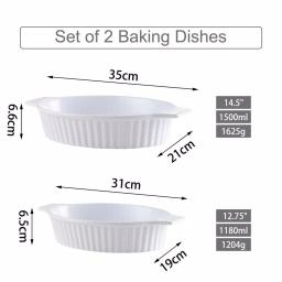 MALACASA 2-Piece White Oval Porcelain Bakeware Set, 12.75 in. and 14.5 in. Ceramic Baking Dishes thumbnail 4
