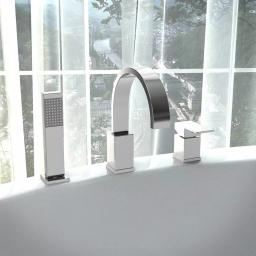 ANZZI Nite Series Single-Handle Deck-Mount Roman Tub Faucet with Handheld Sprayer, Polished Chrome thumbnail 5