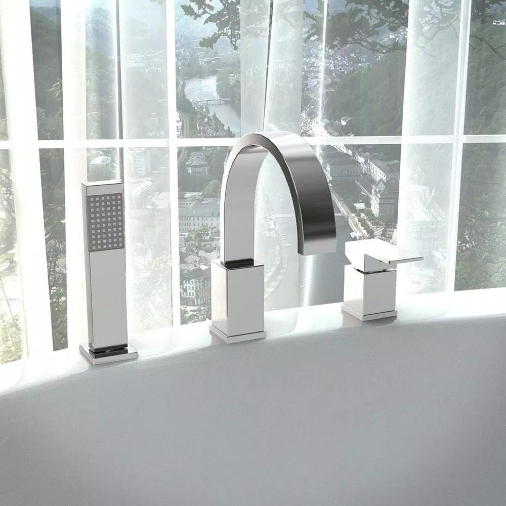 ANZZI Nite Series Single-Handle Deck-Mount Roman Tub Faucet with Handheld Sprayer, Polished Chrome
