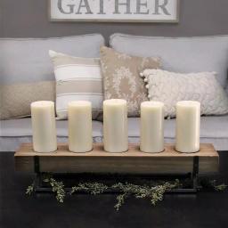 Stratton Home Decor Rustic 5-Candle Holder Centerpiece, Natural Wood and Black Metal thumbnail 3