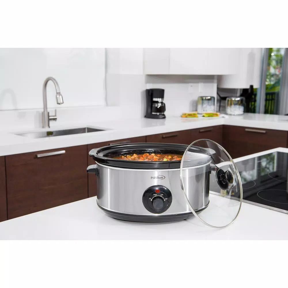 PREMIUM 7 Qt. Stainless Steel Slow Cooker with Keep Warm Setting, Oval