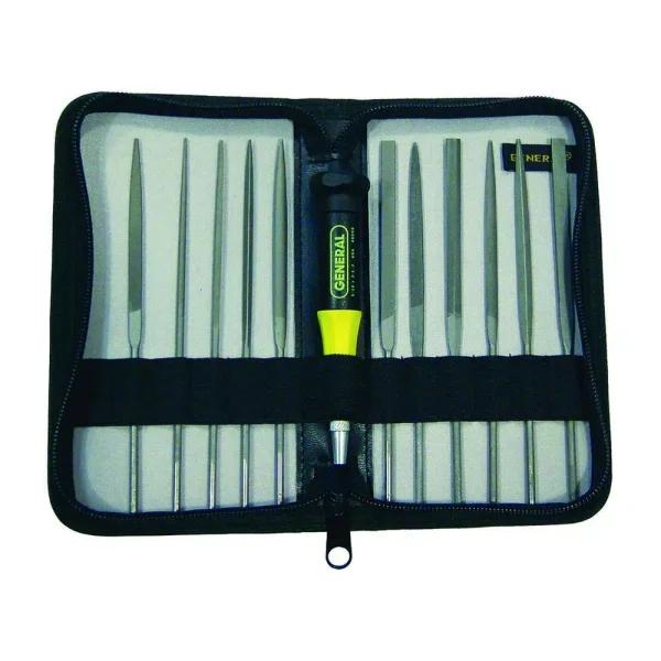 General Tools 12-Piece Swiss Pattern Needle File Set with Versa-Grip Handles
