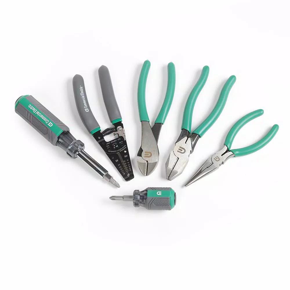 Commercial Electric 7-Piece Electrician's Tool Set with 6-Pocket Tool Pouch