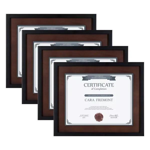 DesignOvation LeMans 8.5 x 11 in. Black and Walnut Brown Document Picture Frame Set, Set of 4