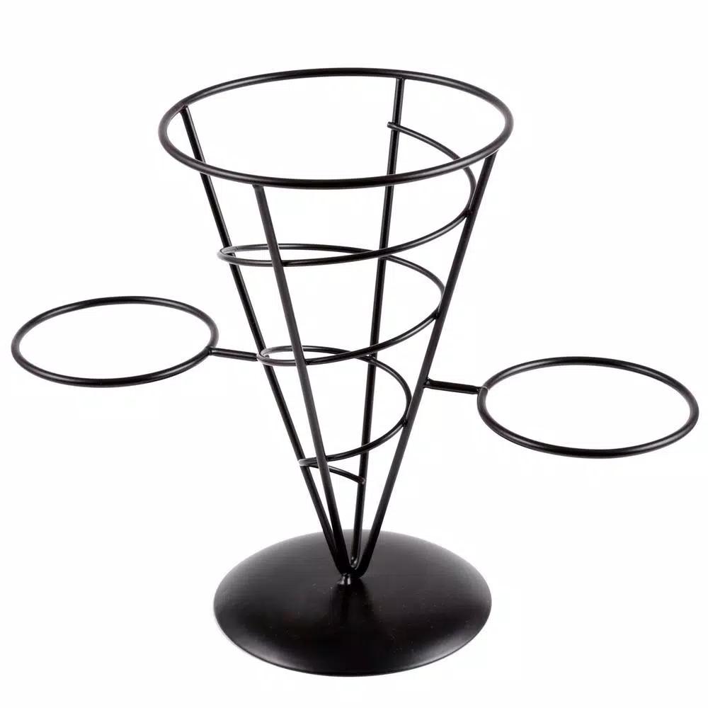 Creative Home Black Iron Wire French Fry Holder Set with 2 Ceramic Ramekins for Dipping Sauce