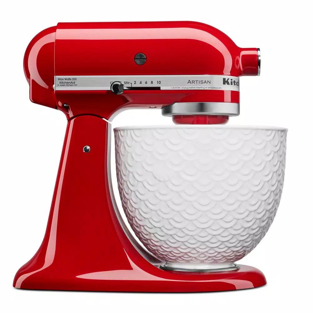KitchenAid 5 Qt. White Mermaid Lace Textured Ceramic Mixing Bowl for Tilt-Head Stand Mixers