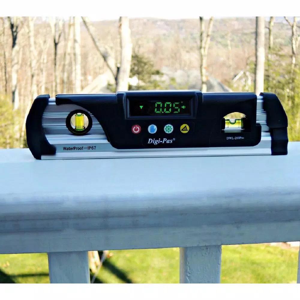 Digi-Pas DWL280PRO 9 in. IP67 Waterproof Digital Torpedo Level with LED Display and Magnetic V-Groove Base