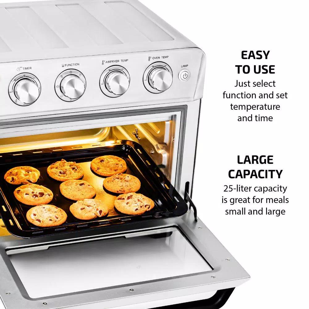 Ovente 1700W Stainless Steel Multi-Function Air Fryer Rotisserie Convection Oven & Dehydrator, 25L