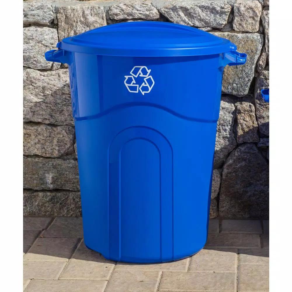 United Solutions 32 Gal. Blue Outdoor Recycling Bin with Snap Fit Lid