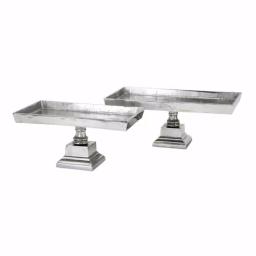 IMAX Alston Rectangle Aluminum Pedestal Trays, Distressed Silver Finish (Set of 2) thumbnail 1