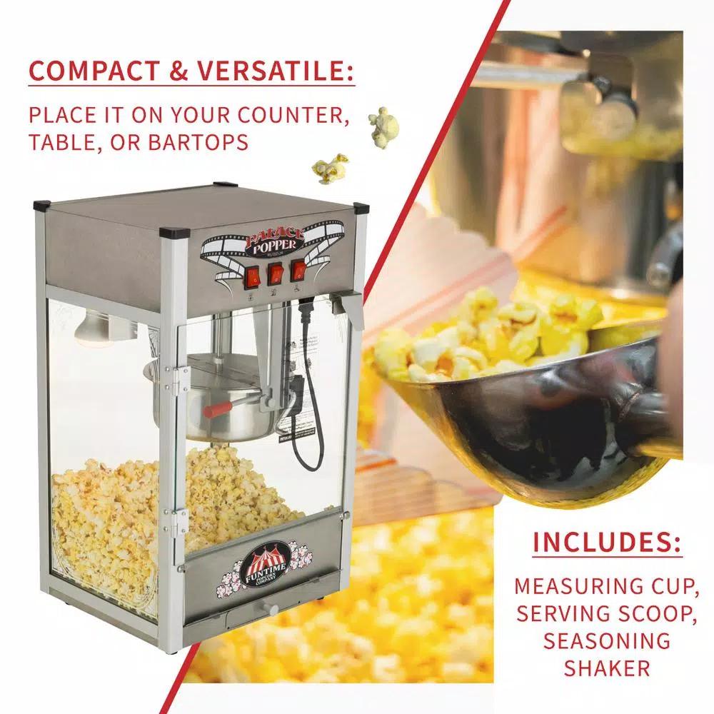 Funtime Palace Popper 8 oz. Hot Oil Kettle Popcorn Machine, Stainless Steel Countertop Popper