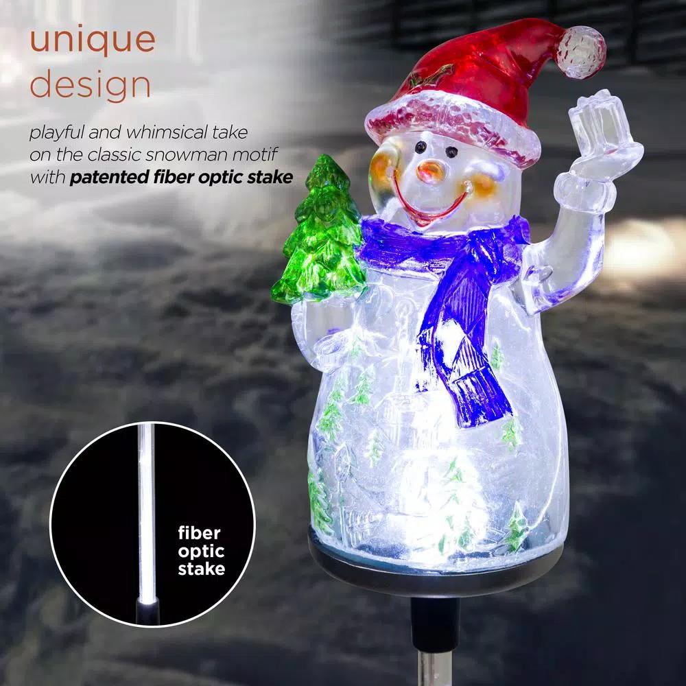 Alpine Corporation Solar Snowman Garden Stakes with Fiber Optic LED Lights, Set of 2