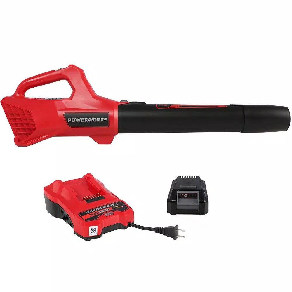 Powerworks XB 20V Cordless Axial Handheld Blower, 310 CFM, 85 MPH, 2Ah Battery and Charger Included