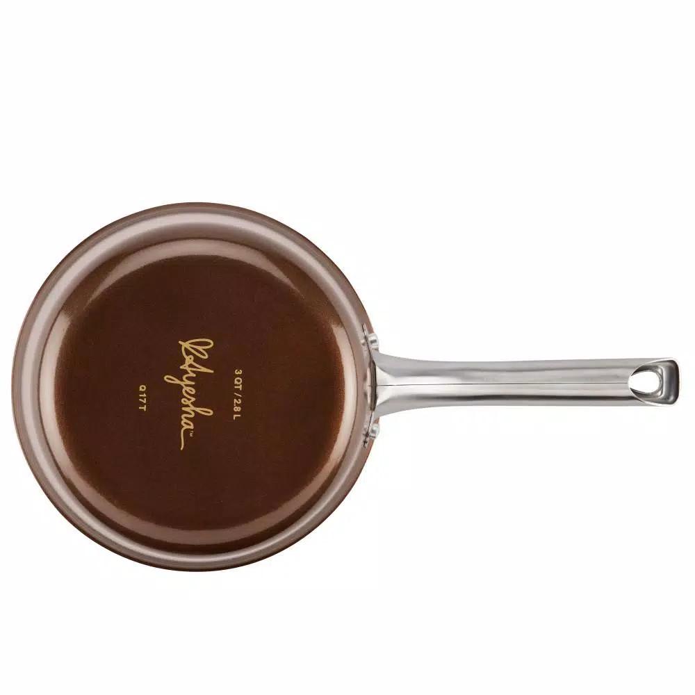 Ayesha Curry Ayesha Home Collection 3-Quart Aluminum Nonstick Saucepan with Glass Lid, Brown Sugar