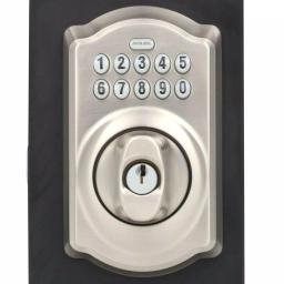 Schlage Camelot Satin Nickel Keypad Electronic Deadbolt and Georgian Knob Set thumbnail 3