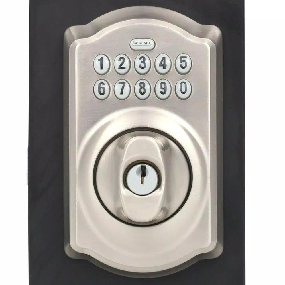Schlage Camelot Satin Nickel Keypad Electronic Deadbolt and Georgian Knob Set