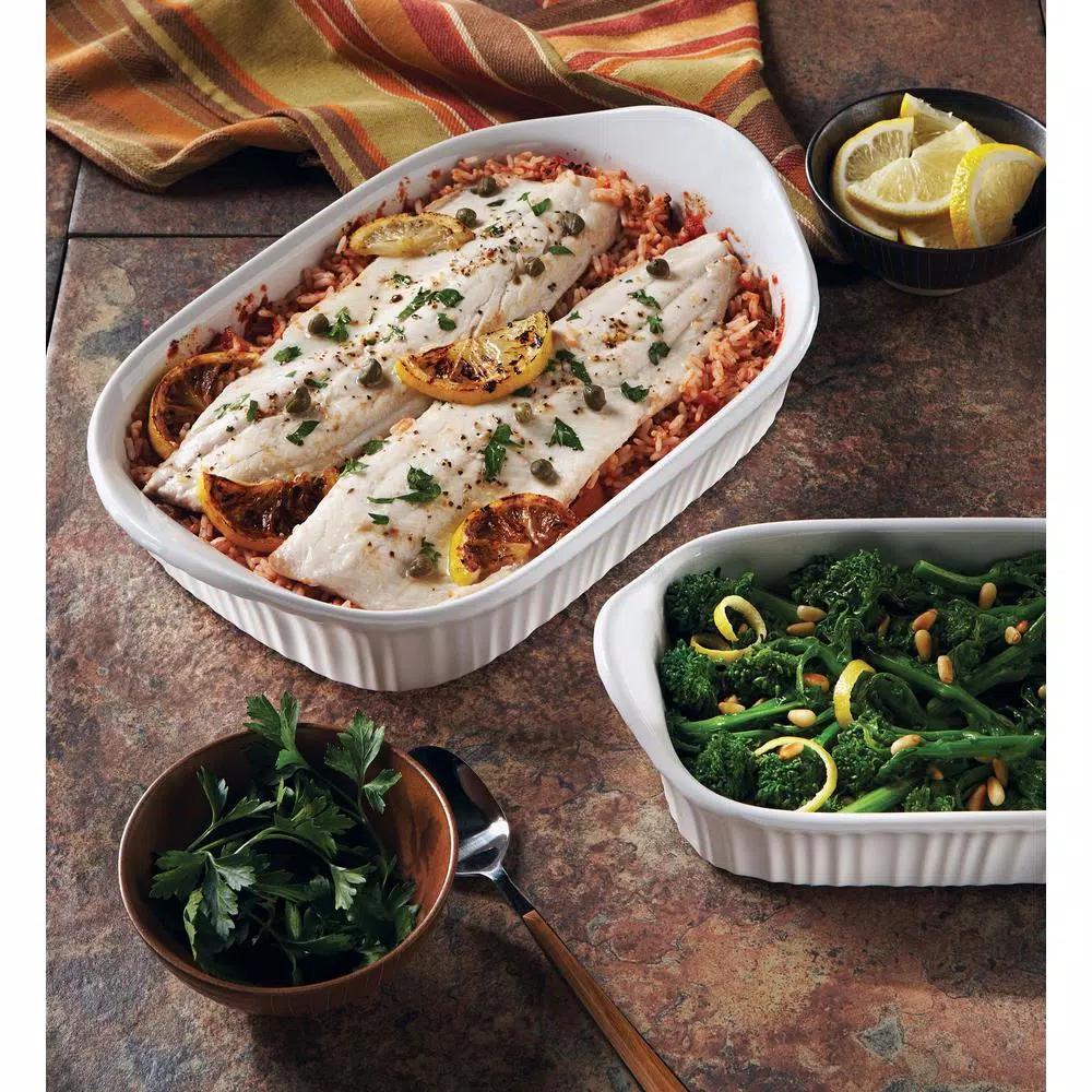 Corningware French White 2-Piece Ceramic Bakeware Set, Rectangle