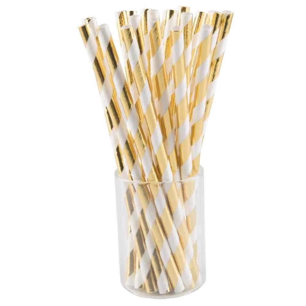 Sugar Plum Party SugarPum Boho Collection 50-Piece Glam Gold and White Assorted Disposable Paper Straws