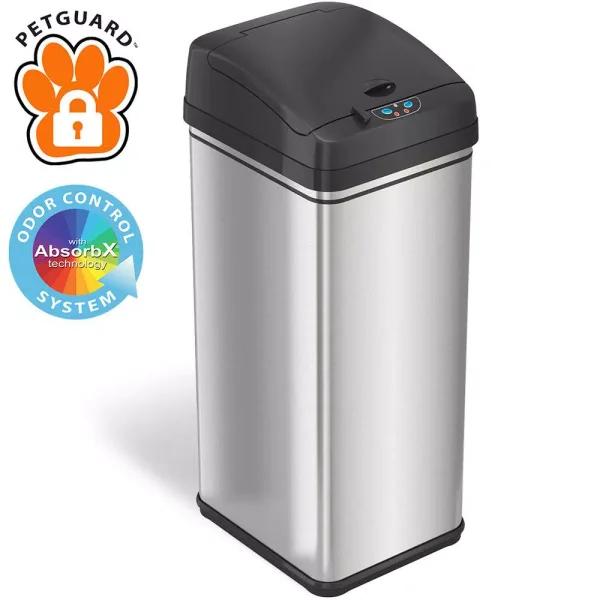 iTouchless 13 Gal. Stainless Steel Pet-Proof Sensor Trash Can with AbsorbX Odor Filter