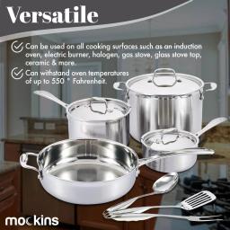 Mockins 10-Piece Tri-Ply Stainless Steel Cookware Set with Lids and Utensils thumbnail 7
