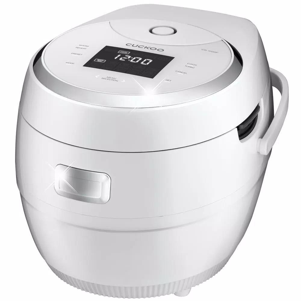 Cuckoo 10-Cup Micom Electric Rice Cooker and Warmer, 2.5 qt. Multi-Cooker with 16 Programs, White/Silver