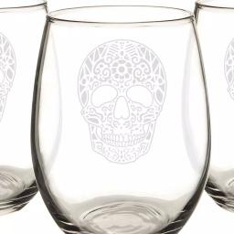 Cathy's Concepts Sugar Skull 21 oz. Stemless Wine Glasses, Set of 4, Clear Glass thumbnail 2
