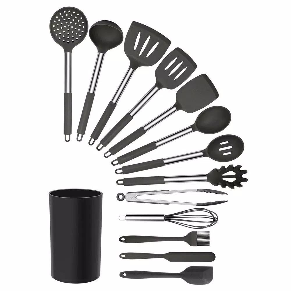 MegaChef 14-Piece Gray Silicone and Stainless Steel Kitchen Utensil Set