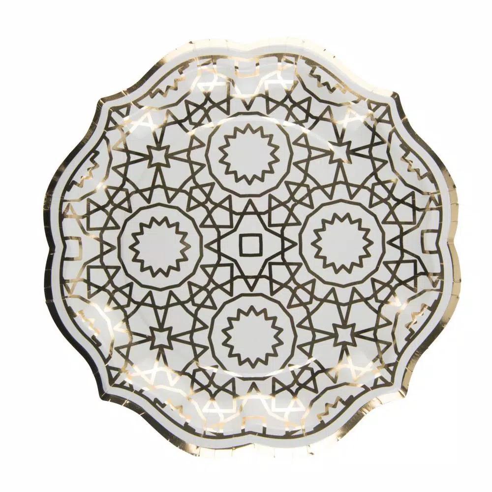 Sugar Plum Party SugarPlum Collection Boho Octagon Paper Dinner Plates, Cream White and Gold, 16-Piece Set