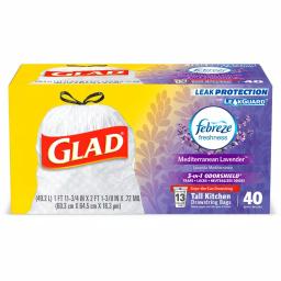 Glad 13 Gallon Tall Kitchen Trash Bags with Febreze Mediterranean Lavender OdorShield, Drawstring, 40-Count thumbnail 1