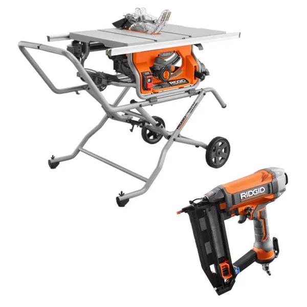 RIDGID 10 in. Pro Jobsite Table Saw with Stand and 16-Gauge 2-1/2 in. Straight Finish Nailer Combo Kit