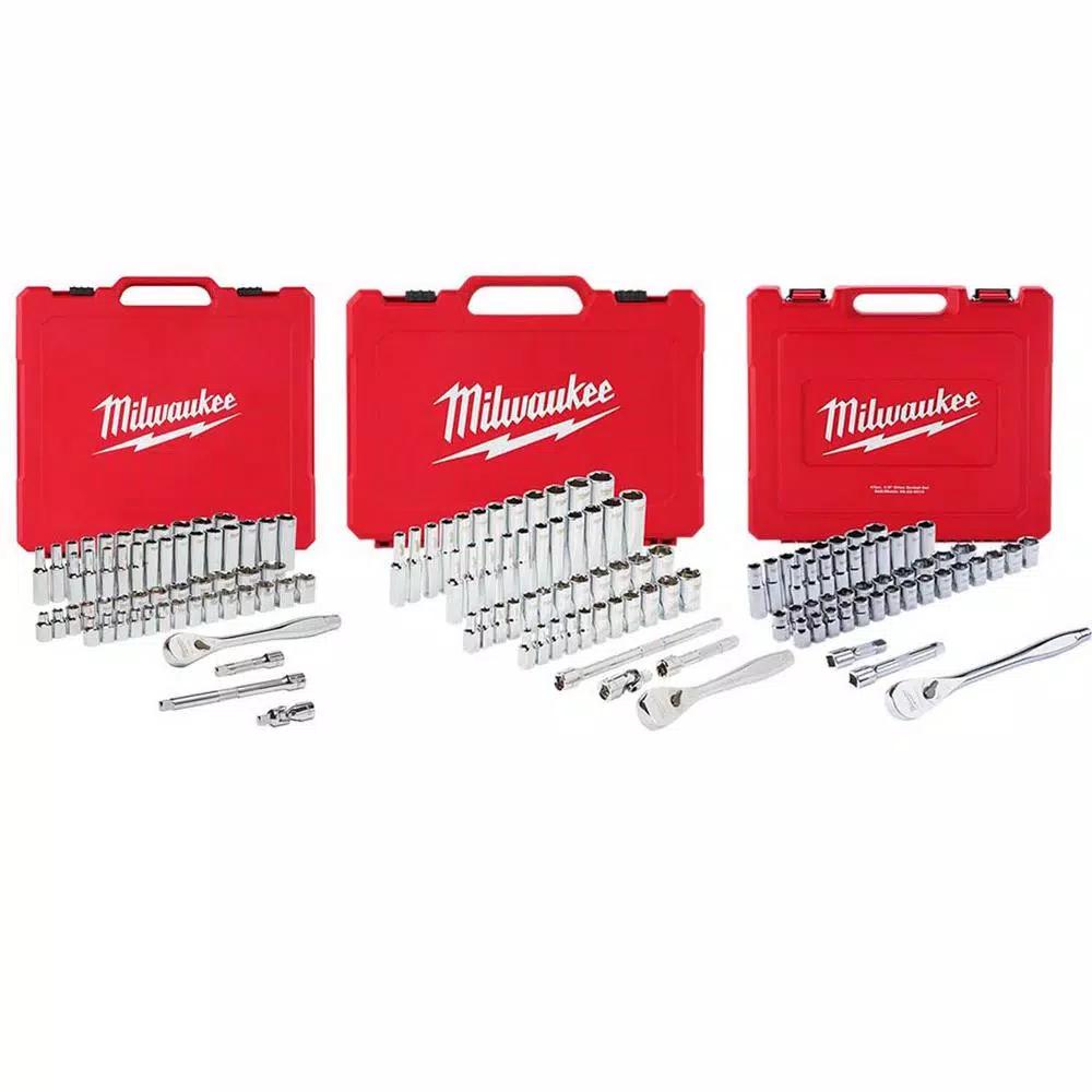 Milwaukee 153-Piece SAE and Metric Ratchet and Socket Mechanics Tool Set, 1/4 in., 3/8 in., and 1/2 in. Drive