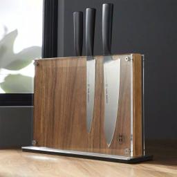 SCHMIDT BROS. Downtown Acacia Wood Knife Block - Two-Sided Magnetic Storage with Acrylic Safety Covers thumbnail 3