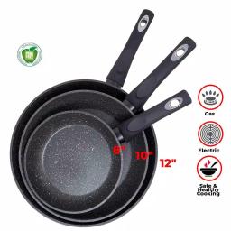 LavoHome Royal Marble 3-Piece Nonstick Forged Aluminum Frying Pan Set, Black thumbnail 1