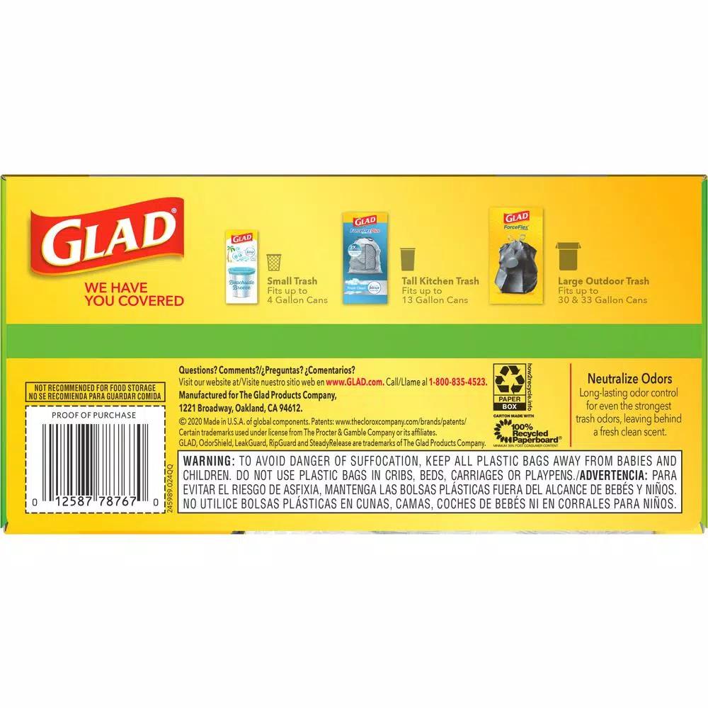 Glad ForceFlex 13 Gallon Tall Kitchen Trash Bags with Clorox Antimicrobial Protection, Clean Citrus, 40-Count