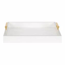Kate and Laurel Lipton 16 in. White and Gold Decorative Wood Tray with Metal Handles thumbnail 2