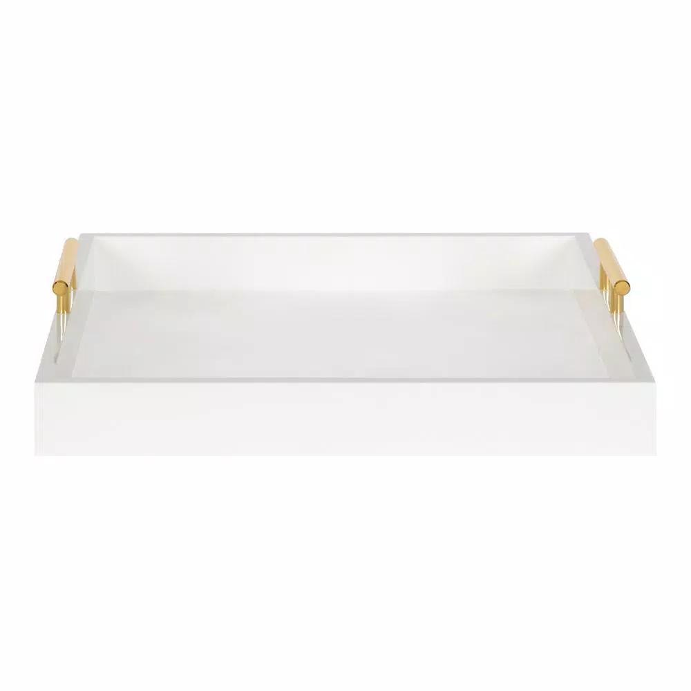 Kate and Laurel Lipton 16 in. White and Gold Decorative Wood Tray with Metal Handles