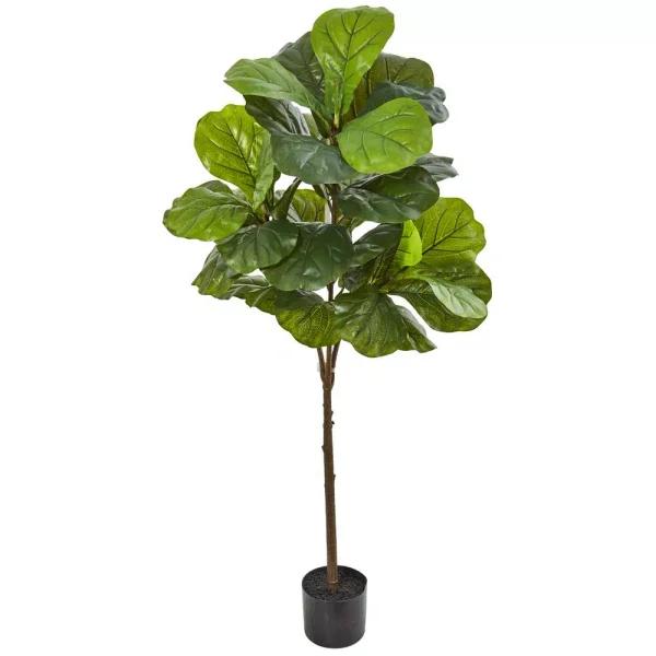 Nearly Natural 54 in. Fiddle Leaf Artificial Tree with Real Touch Leaves and Black Stone Planter