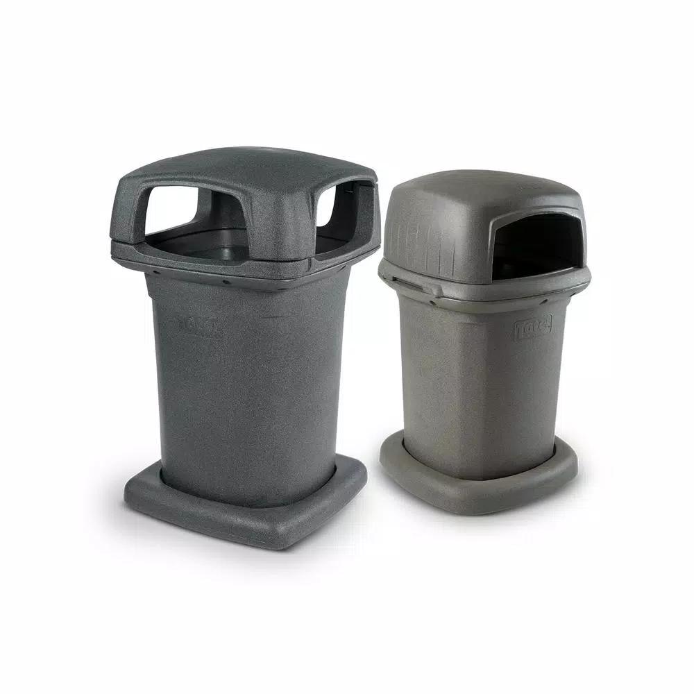 Toter 60 Gallon Heavy Duty Park Trash Can with Dome Lid and Bag Holder Straps, Gray