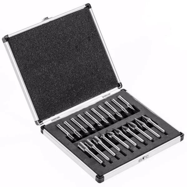 Stark 20-Piece Double Cut Carbide Rotary Burr Set with 1/4 in. Shank, Includes Carrying Case