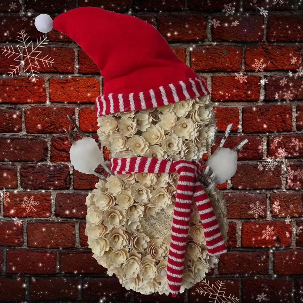 Fraser Hill Farm 25 in. Artificial Snowman Christmas Wreath with Red Hat and Striped Scarf