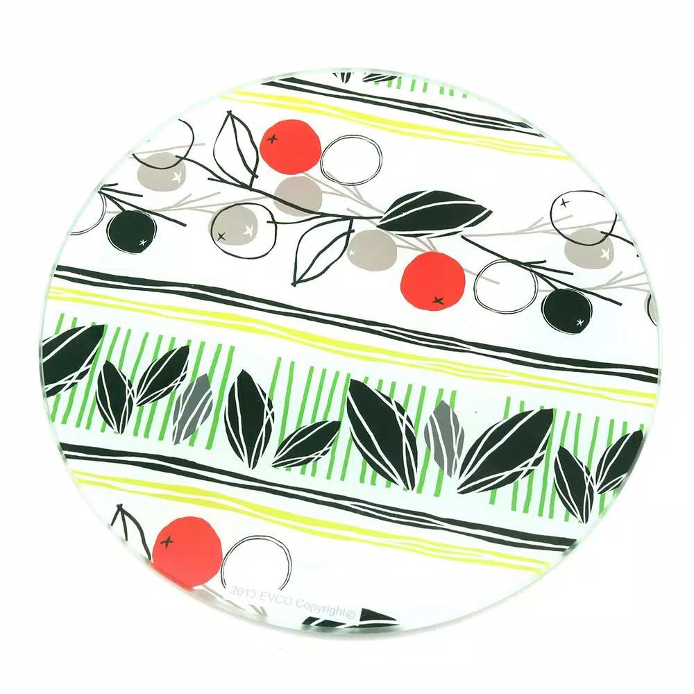 Creative Home 8 in. Round Tempered Glass Trivet with Flower Pattern