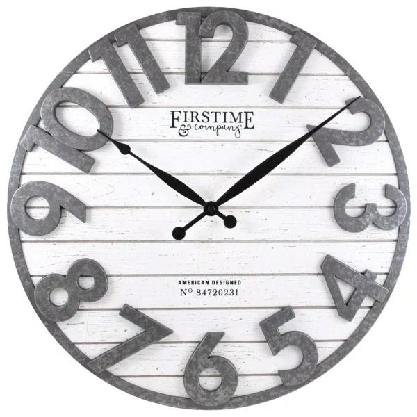 FirsTime & Co. Sawyer Shiplap Wall Clock, 18-in Round Rustic Farmhouse Decor