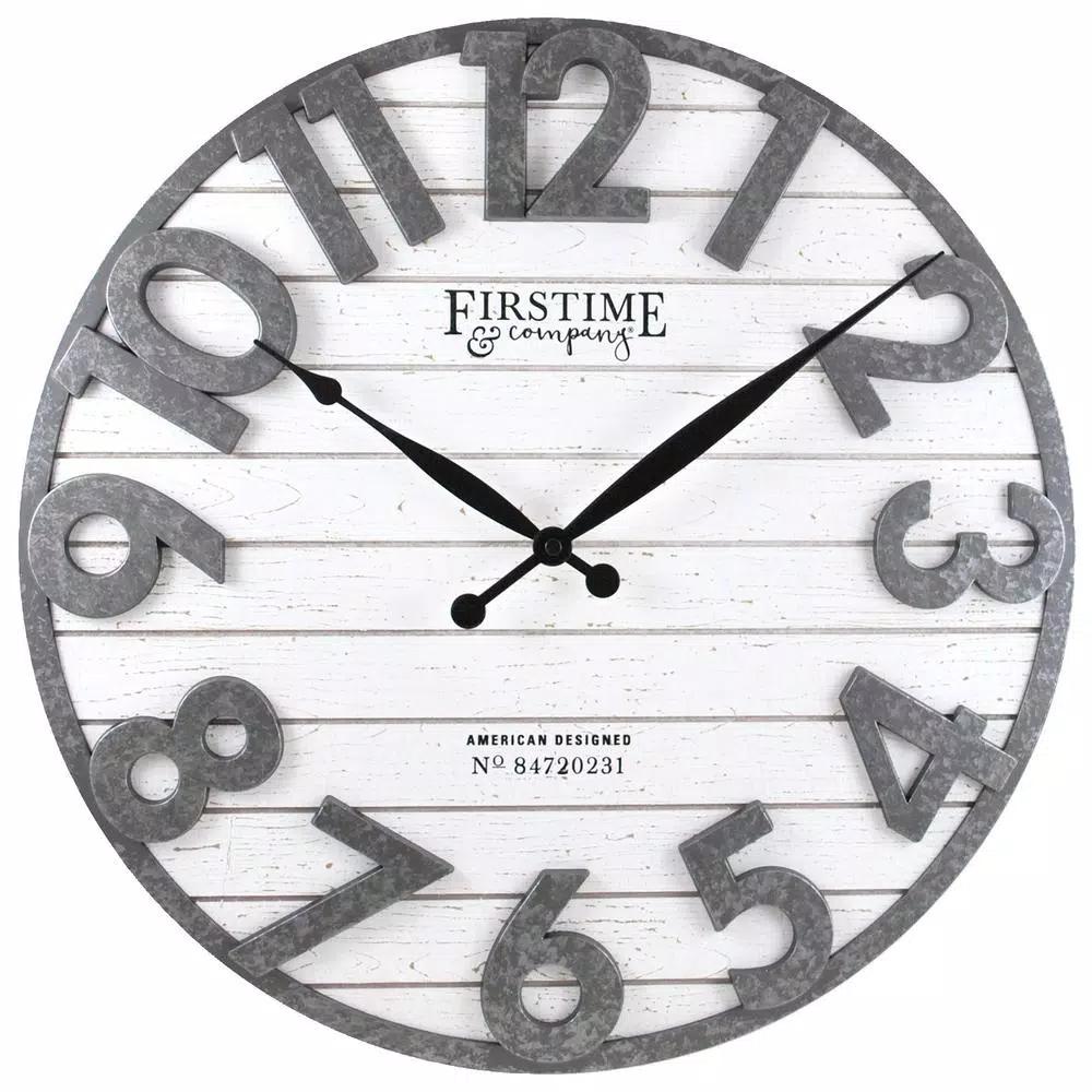 FirsTime & Co. Sawyer Shiplap Wall Clock, 18-in Round Rustic Farmhouse Decor