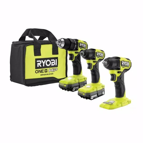 RYOBI ONE+ HP 18V Brushless Cordless Compact 3-Tool Combo Kit (Drill/Driver, Impact Driver, Impact Wrench)