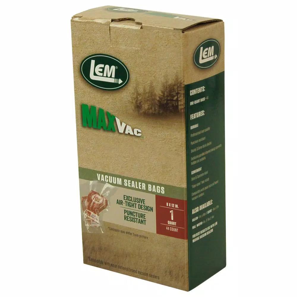LEM MaxVac Quart Vacuum Sealer Bags, 44-Count, 8 x 12 in. Puncture Resistant Plastic