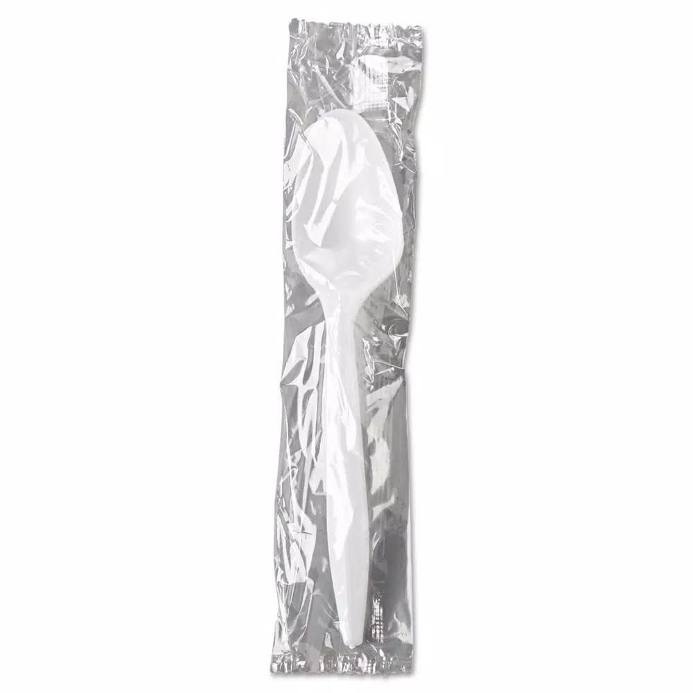 GEN White Plastic Wrapped Teaspoons, Mediumweight (1000 Count Case)