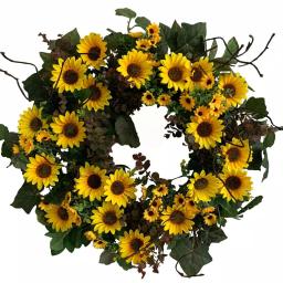 Glitzhome 24 in. Artificial Sunflower Wreath with Greenery and Grapevine Base thumbnail 1